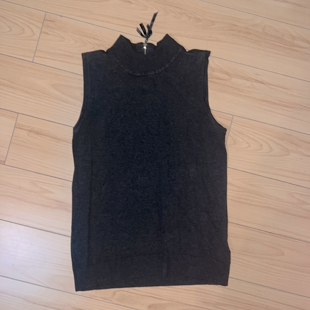 Philosophy | S | dark gray mockneck sweater tank top with silver, zipper and bow